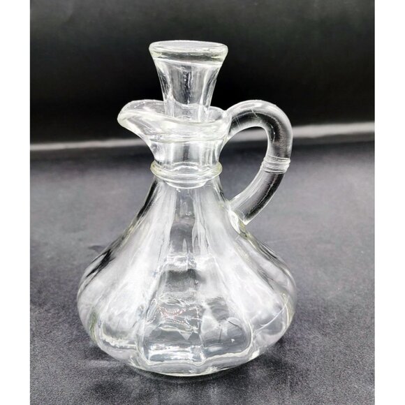 Glass Cruet Oil Vinegar Bottle Vintage Stopper Mold 25 Pressed Cottagecore - Picture 1 of 15